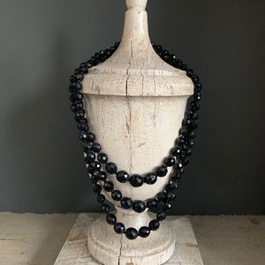 Three Strand Black Beaded Necklace